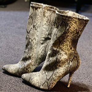 Snakeskin heeled boots
